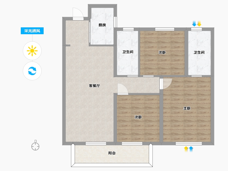 湖南省-长沙市-旭辉都会山B1户型118m²-93.99-户型库-采光通风