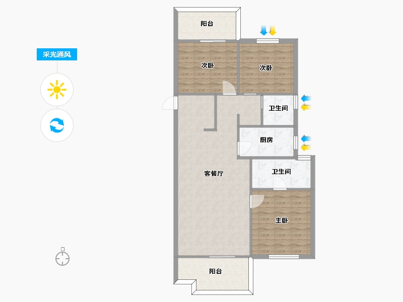 湖南省-长沙市-旭辉都会山C户型128m²-101.99-户型库-采光通风