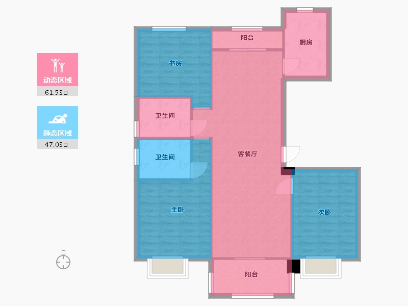 湖南省-长沙市-和泓融成府G3栋125-98.94-户型库-动静分区