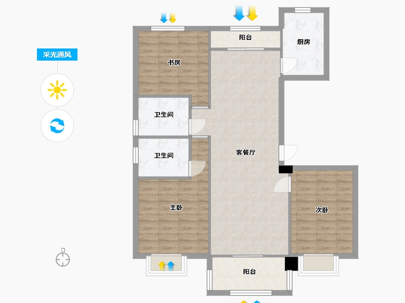 湖南省-长沙市-和泓融成府G3栋125-98.94-户型库-采光通风