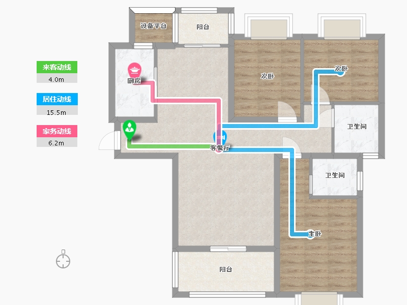 湖南省-长沙市-天鸿中央大院8B1户型122m²-91.78-户型库-动静线