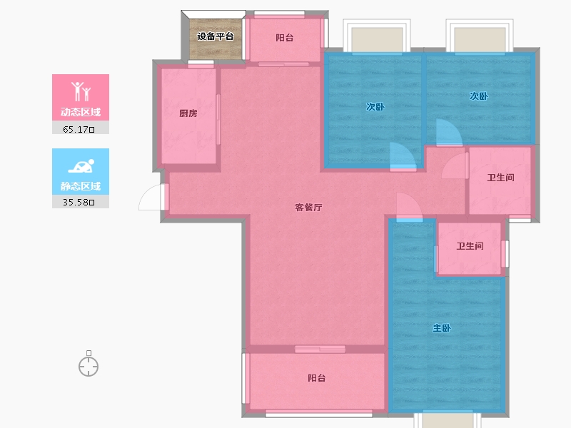 湖南省-长沙市-天鸿中央大院8B1户型122m²-91.78-户型库-动静分区