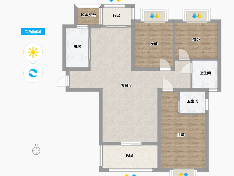 湖南省-长沙市-天鸿中央大院8B1户型122m²-91.78-户型库-采光通风