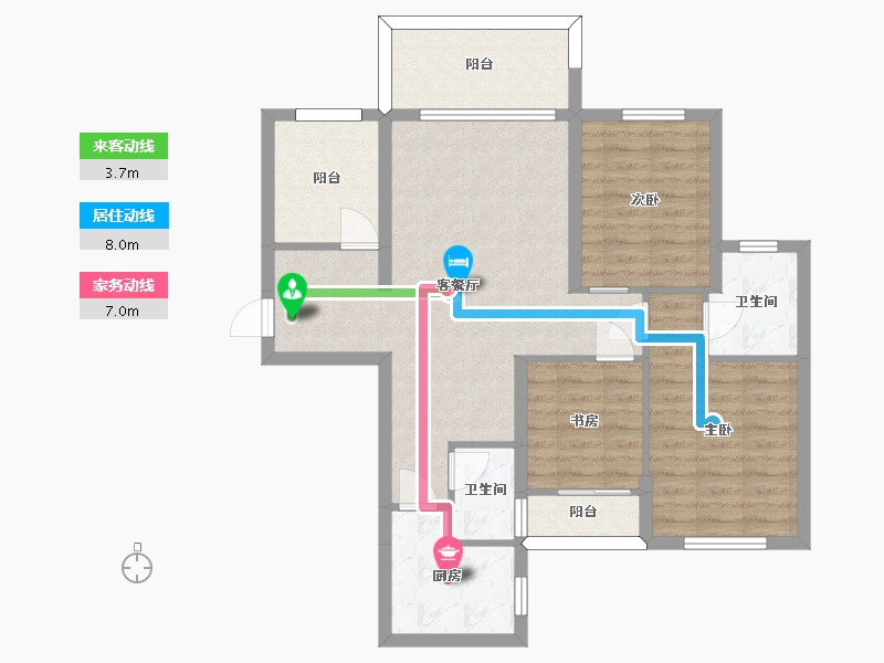 湖南省-长沙市-恒生碧水龙庭12A户型112m²-85.27-户型库-动静线