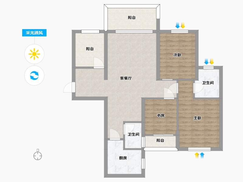 湖南省-长沙市-恒生碧水龙庭12A户型112m²-85.27-户型库-采光通风