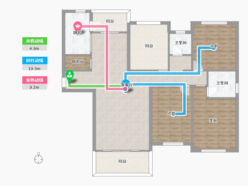 湖南省-长沙市-恒生碧水龙庭12E户型161m²-127.30-户型库-动静线