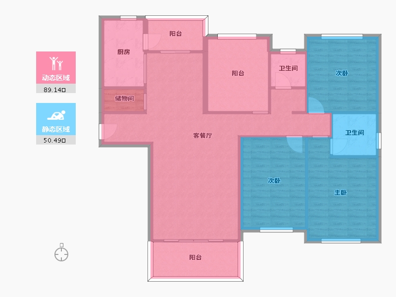 湖南省-长沙市-恒生碧水龙庭12E户型161m²-127.30-户型库-动静分区