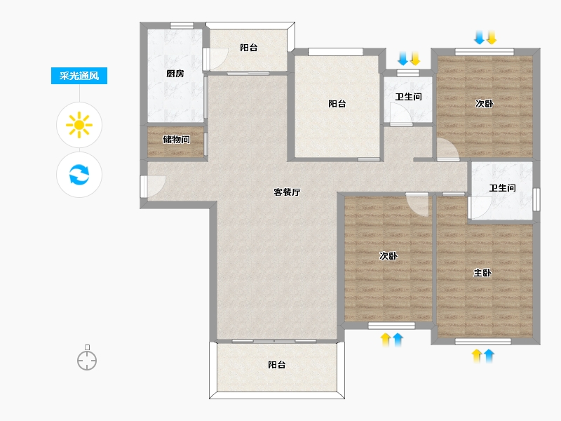 湖南省-长沙市-恒生碧水龙庭12E户型161m²-127.30-户型库-采光通风