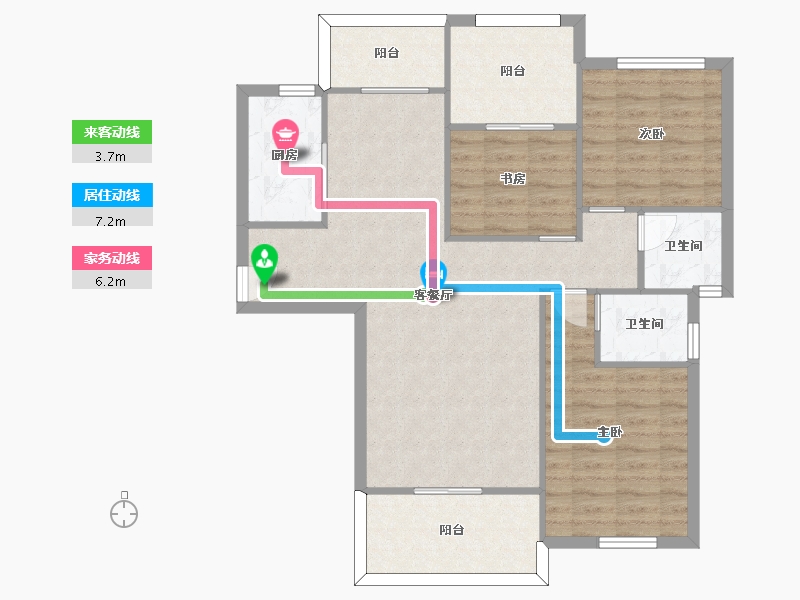 湖南省-长沙市-恒生碧水龙庭12C户型121m²-92.78-户型库-动静线