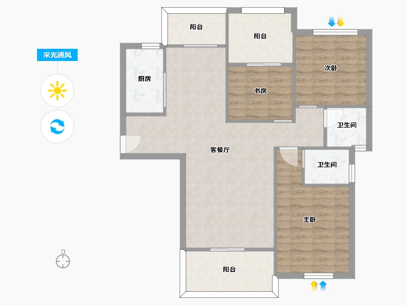 湖南省-长沙市-恒生碧水龙庭12C户型121m²-92.78-户型库-采光通风