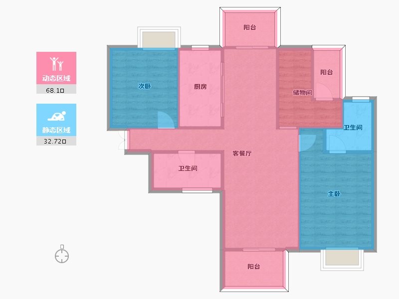 湖南省-长沙市-长沙平吉上苑B2户型114m²-91.44-户型库-动静分区