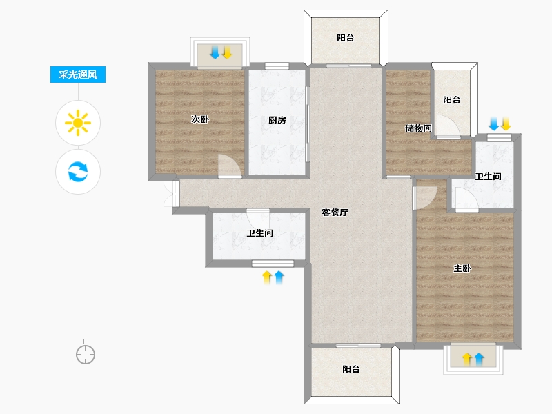 湖南省-长沙市-长沙平吉上苑B2户型114m²-91.44-户型库-采光通风