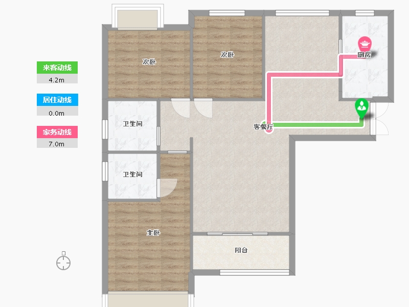 湖南省-长沙市-和立星雅苑2栋2A户型128m²-96.77-户型库-动静线