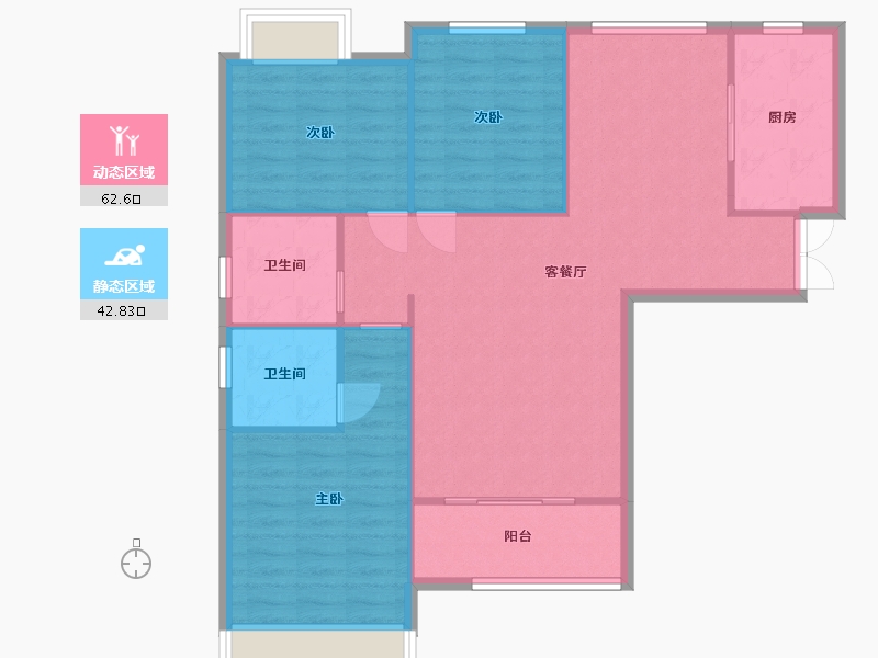 湖南省-长沙市-和立星雅苑2栋2A户型128m²-96.77-户型库-动静分区