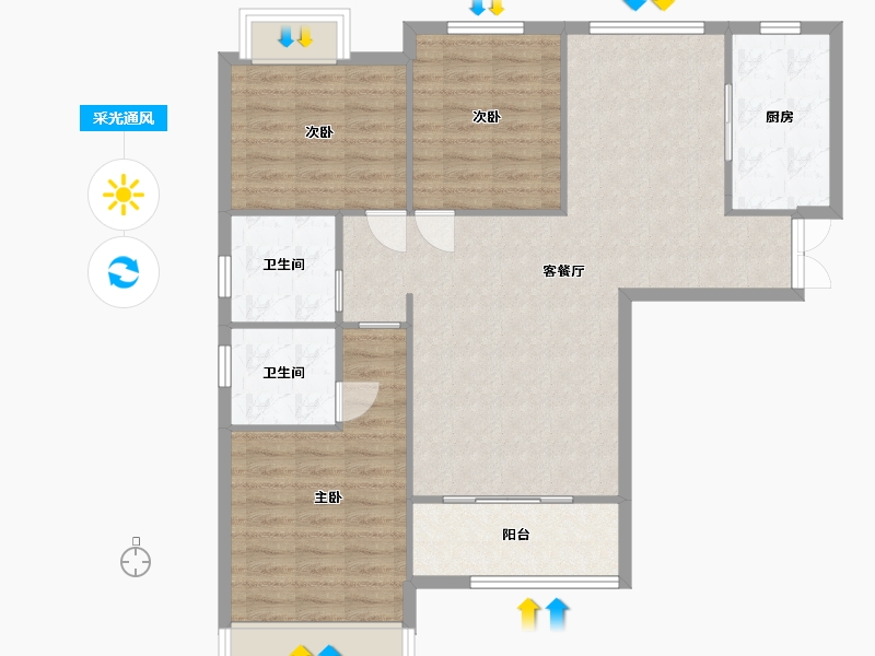 湖南省-长沙市-和立星雅苑2栋2A户型128m²-96.77-户型库-采光通风