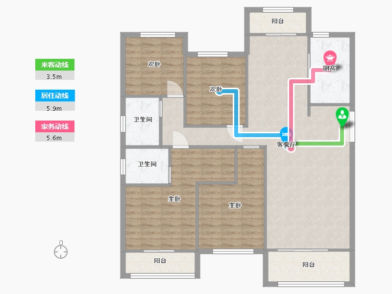 湖南省-长沙市-和立星雅苑4栋A户型148m²-117.37-户型库-动静线