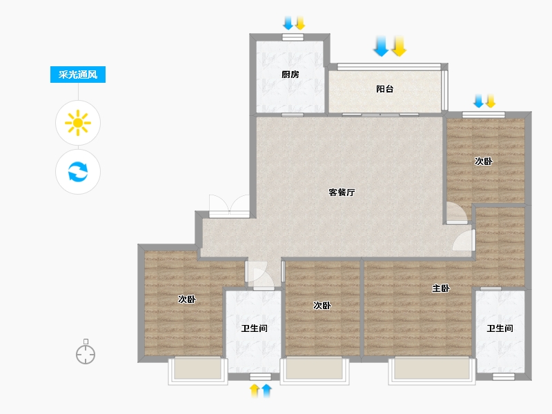 湖南省-长沙市-阳光城尚东湾愉景9栋D户型150m²-120.00-户型库-采光通风