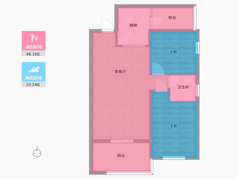 湖南省-长沙市-恒生碧水龙庭12B户型79m²-60.94-户型库-动静分区