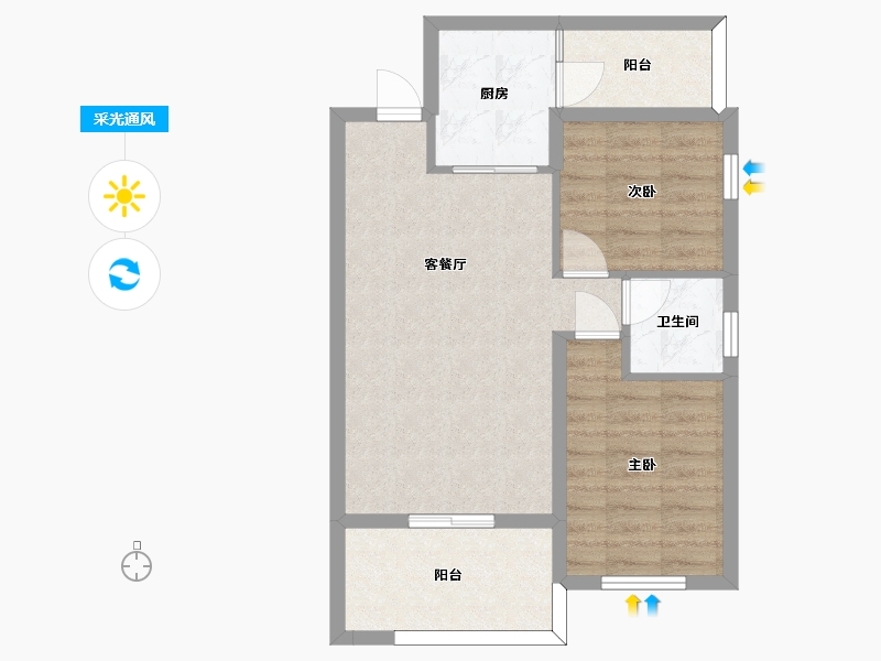 湖南省-长沙市-恒生碧水龙庭12B户型79m²-60.94-户型库-采光通风