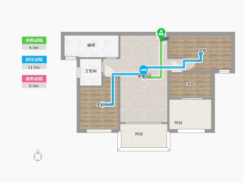 湖南省-长沙市-恒生碧水龙庭12D户型96m²-75.27-户型库-动静线