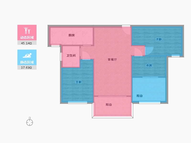 湖南省-长沙市-恒生碧水龙庭12D户型96m²-75.27-户型库-动静分区