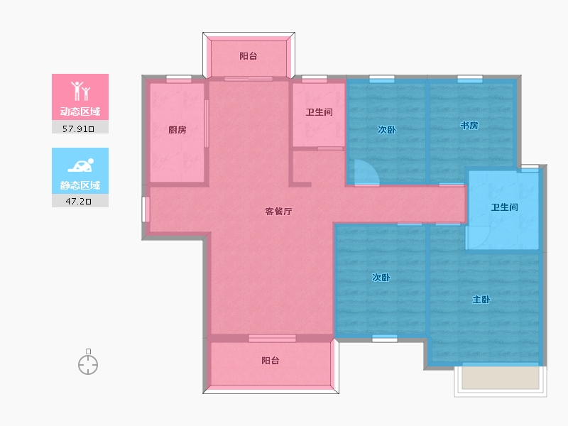 湖南省-长沙市-中建璟和城16，20，19号楼A2户型125m²-95.15-户型库-动静分区