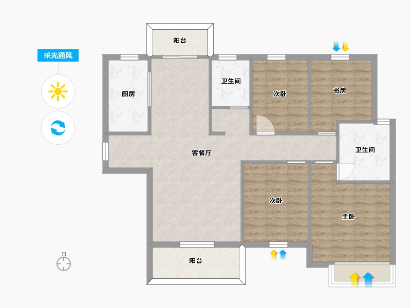 湖南省-长沙市-中建璟和城16，20，19号楼A2户型125m²-95.15-户型库-采光通风