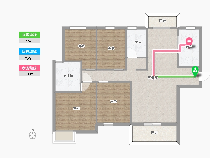 湖南省-长沙市-中建璟和城4，5号楼B1户型131m²-93.78-户型库-动静线