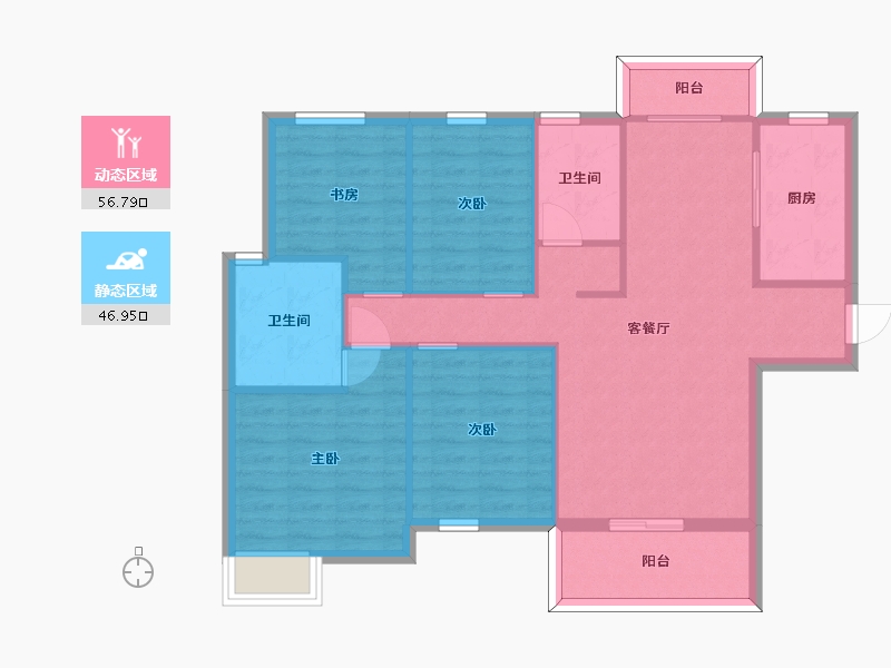 湖南省-长沙市-中建璟和城4，5号楼B1户型131m²-93.78-户型库-动静分区