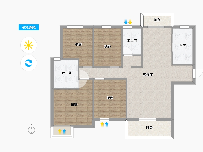 湖南省-长沙市-中建璟和城4，5号楼B1户型131m²-93.78-户型库-采光通风