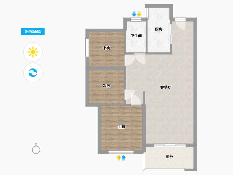 湖南省-长沙市-中建嘉和城凤凰台4，5号楼B3户型100m²-72.21-户型库-采光通风