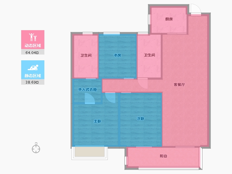 湖南省-长沙市-世茂璀璨天城A1户型117m²-93.60-户型库-动静分区