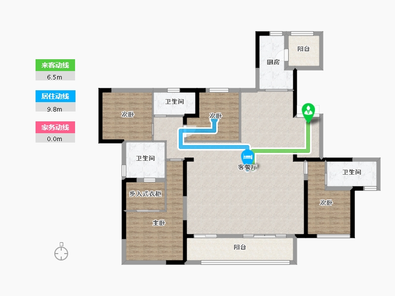 湖南省-长沙市-世茂璀璨天城J户型198m²-158.40-户型库-动静线