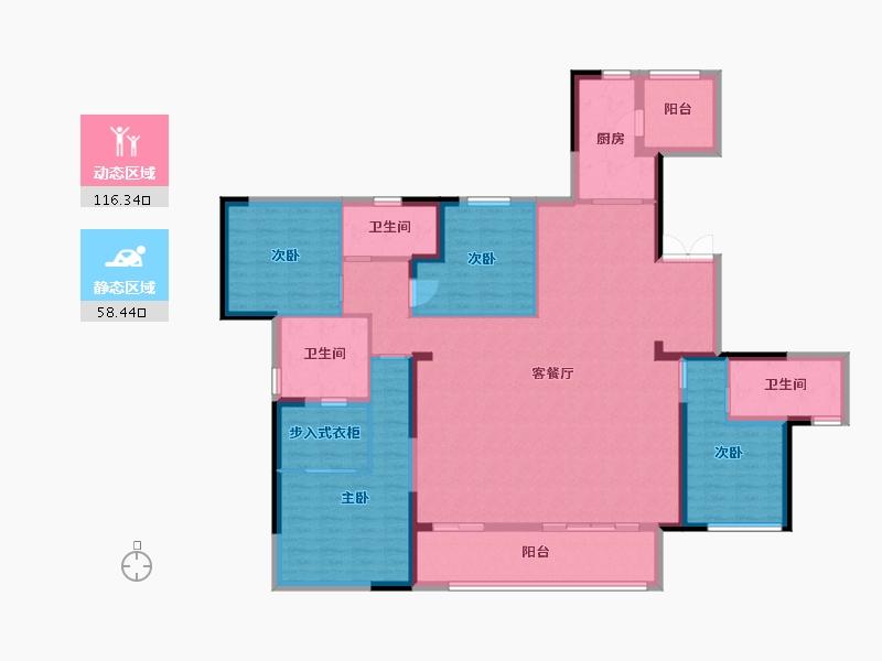 湖南省-长沙市-世茂璀璨天城J户型198m²-158.40-户型库-动静分区