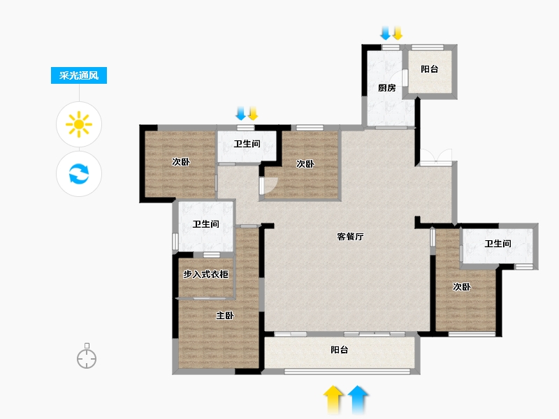 湖南省-长沙市-世茂璀璨天城J户型198m²-158.40-户型库-采光通风