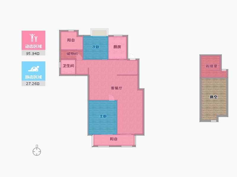 湖南省-长沙市-正荣悦玺B户型141m²-129.44-户型库-动静分区