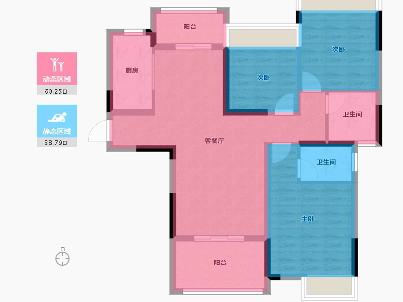 湖北省-荆门市-洋丰长宁锦园-88.06-户型库-动静分区