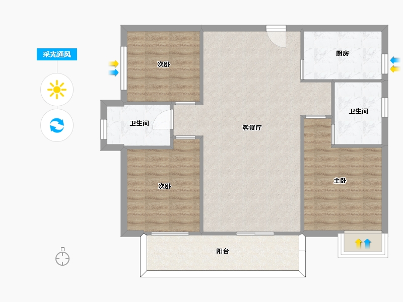 湖南省-长沙市-中建璟和城16，20，19号楼A3户型115m²-88.67-户型库-采光通风