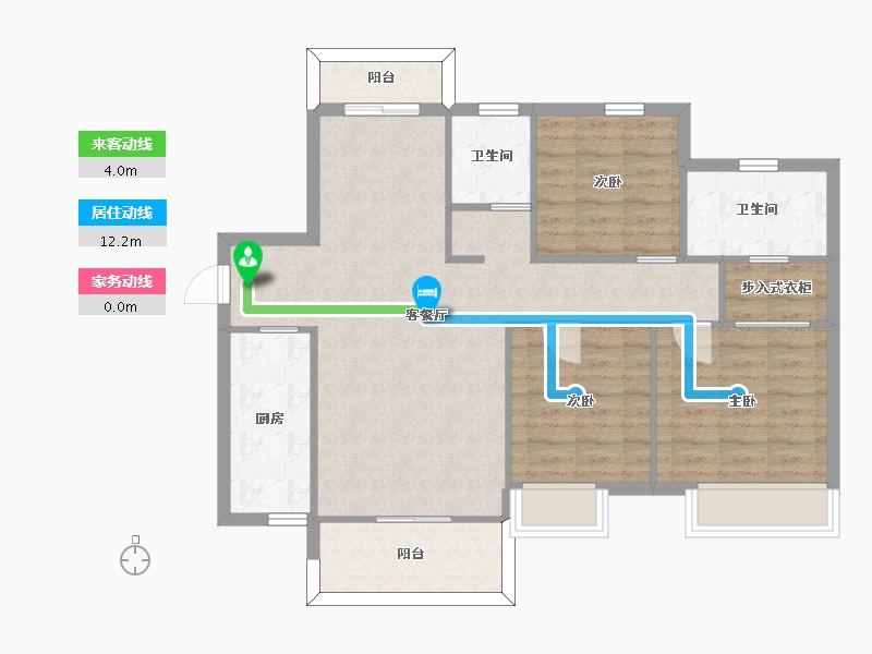 湖南省-长沙市-中建璟和城4，5号楼B2户型120m²-88.13-户型库-动静线