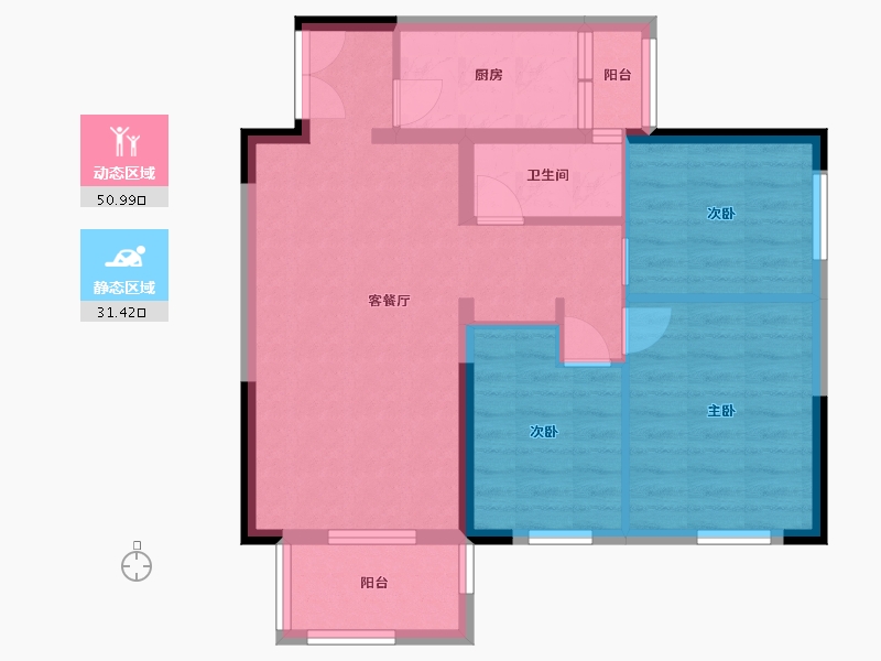 湖南省-长沙市-中煤和悦府C1户型102m²-73.51-户型库-动静分区