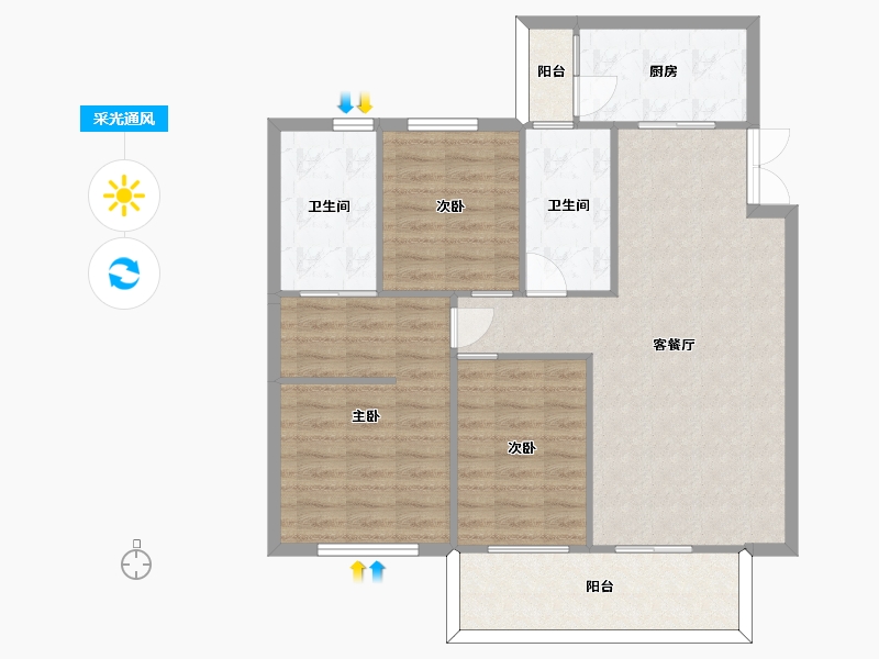 湖南省-长沙市-中煤和悦府B3户型123m²-92.50-户型库-采光通风