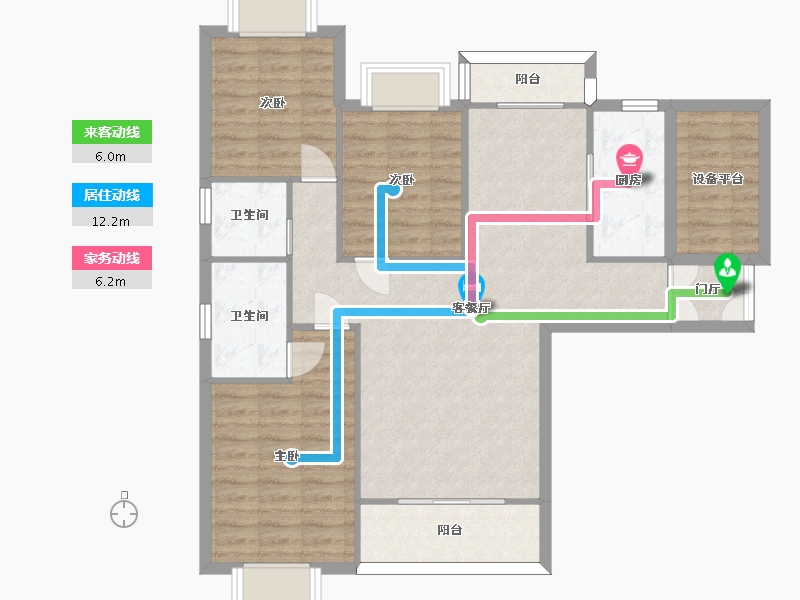 湖南省-长沙市-天鸿中央大院9A1户型123m²-99.86-户型库-动静线