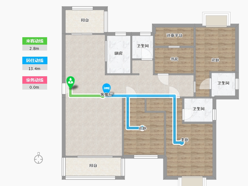 湖南省-长沙市-天鸿中央大院8B2户型143m²-109.90-户型库-动静线