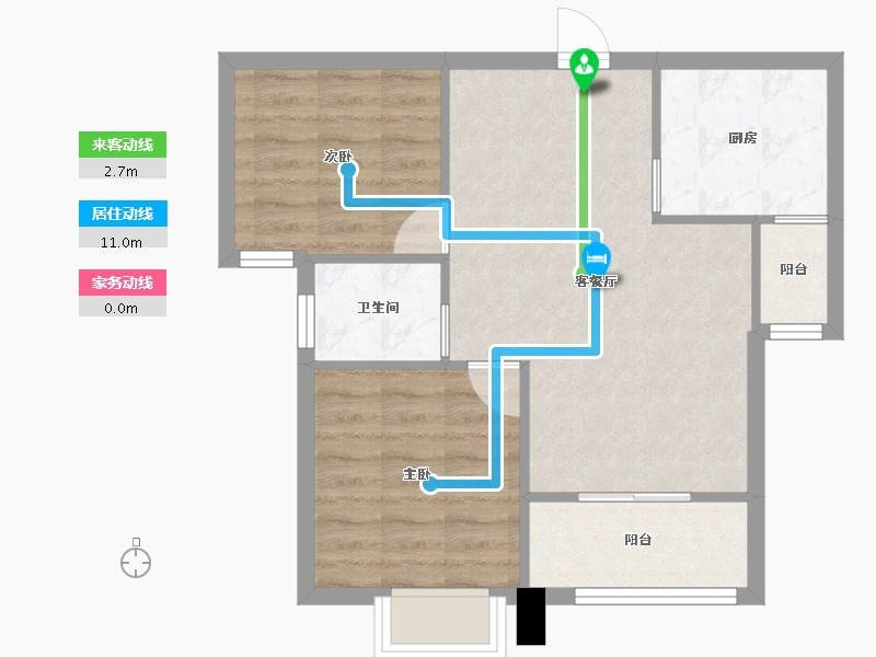 湖南省-长沙市-水墨林溪H3户型75m²-57.69-户型库-动静线