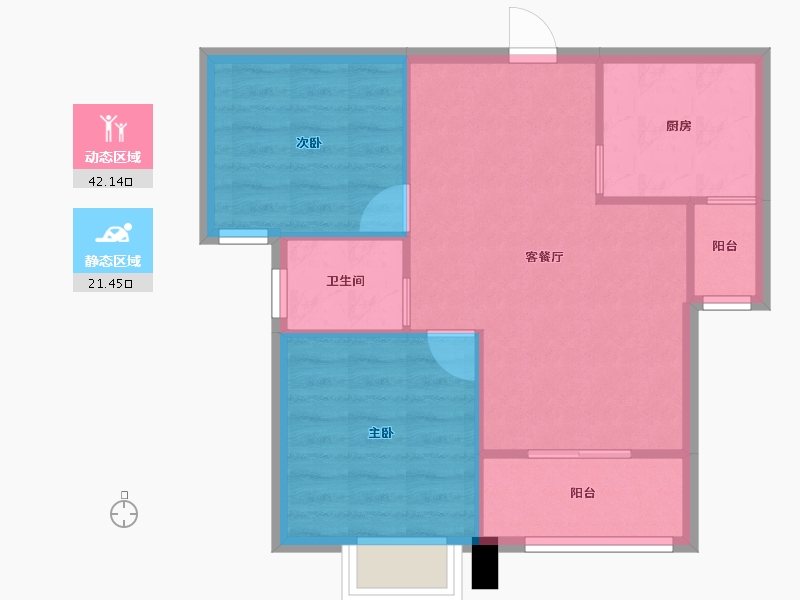 湖南省-长沙市-水墨林溪H3户型75m²-57.69-户型库-动静分区