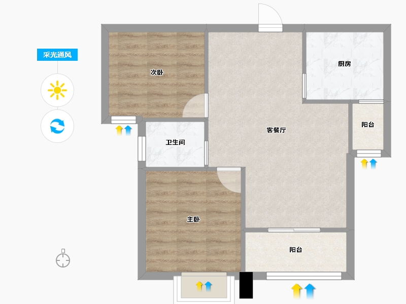 湖南省-长沙市-水墨林溪H3户型75m²-57.69-户型库-采光通风