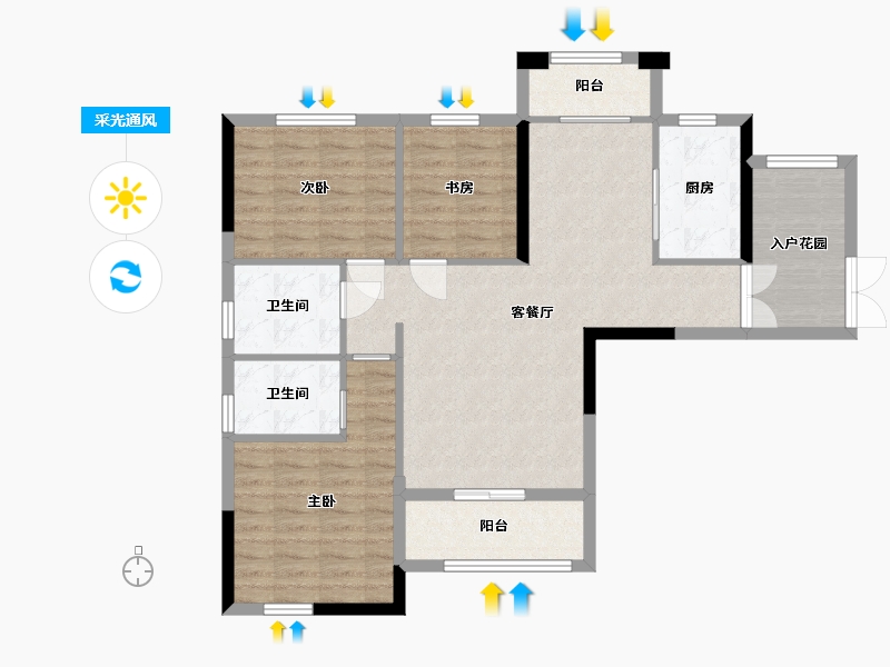 湖南省-长沙市-金谷豪庭A3户型112m²-90.82-户型库-采光通风