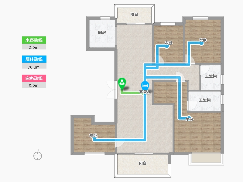 湖南省-长沙市-大唐印象三期E户型139m²-110.73-户型库-动静线