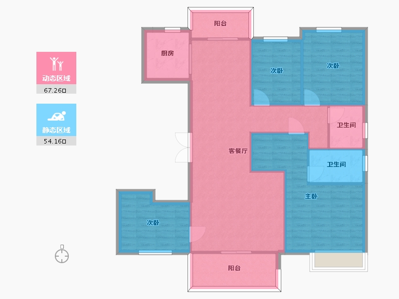 湖南省-长沙市-大唐印象三期E户型139m²-110.73-户型库-动静分区