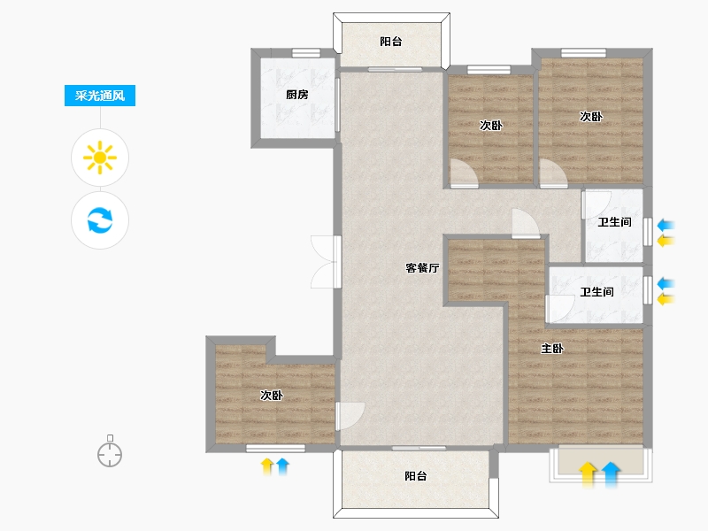 湖南省-长沙市-大唐印象三期E户型139m²-110.73-户型库-采光通风